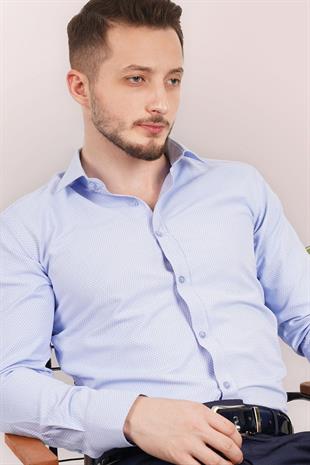 Mavi Gölge Desenli Slimfit Erkek Gömlek