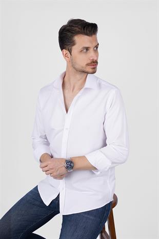 Optik Beyaz Slimfit Erkek Gömlek