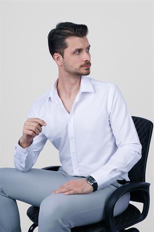 Optik Beyaz Slimfit Erkek Gömlek