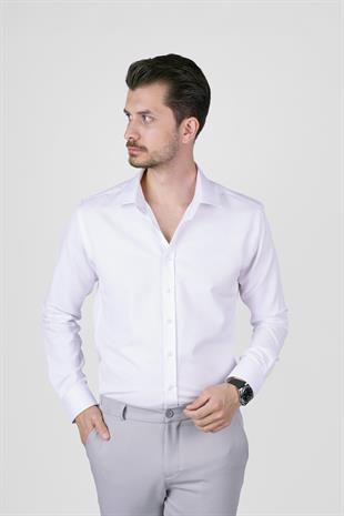 Optik Beyaz Slimfit Erkek Gömlek