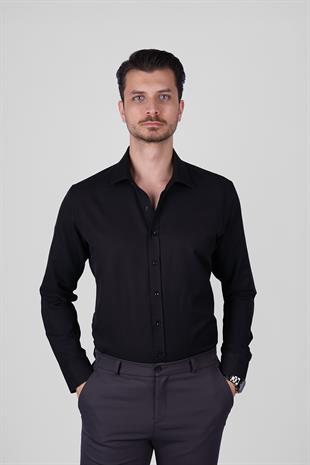 Optik Siyah Slimfit Erkek Gömlek