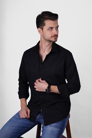 Optik Siyah Slimfit Erkek Gömlek