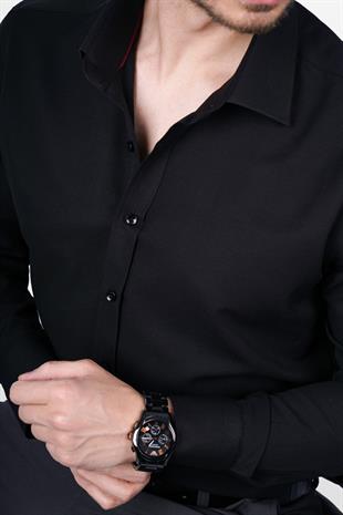 Optik Siyah Slimfit Erkek Gömlek