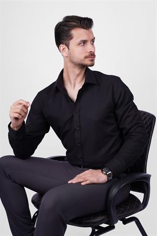 Optik Siyah Slimfit Erkek Gömlek
