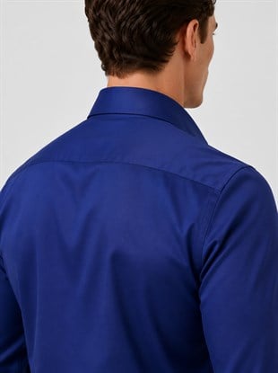 Parliament Mavisi Saten Slimfit Erkek Gömlek