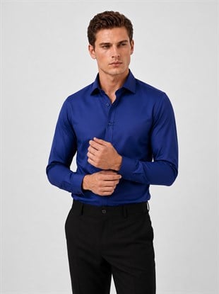 Parliament Mavisi Saten Slimfit Erkek Gömlek