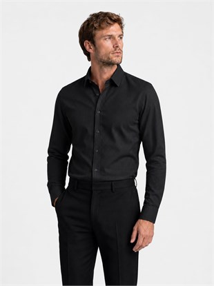 Siyah Kare Düğmeli Slimfit Erkek Gömlek