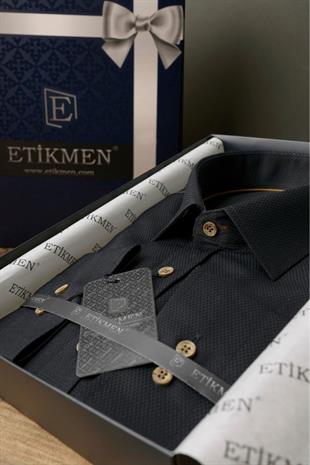 Siyah Kahve Düğmeli Slimfit Erkek Gömlek