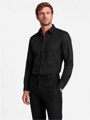 Siyah Kare Düğmeli Slimfit Erkek Gömlek