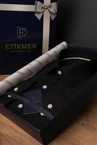 Siyah Nokta Desenli Slimfit Erkek Gömlek