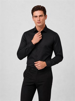 Siyah Saten Slimfit Erkek Gömlek