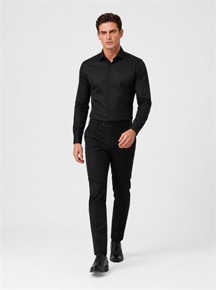 Siyah Saten Slimfit Erkek Gömlek