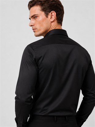 Siyah Saten Slimfit Erkek Gömlek