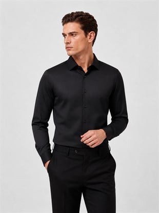 Siyah Saten Slimfit Erkek Gömlek