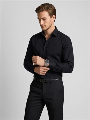 Siyah Saten Slimfit Erkek Gömlek