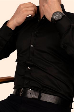 Siyah Slimfit Erkek Gömlek