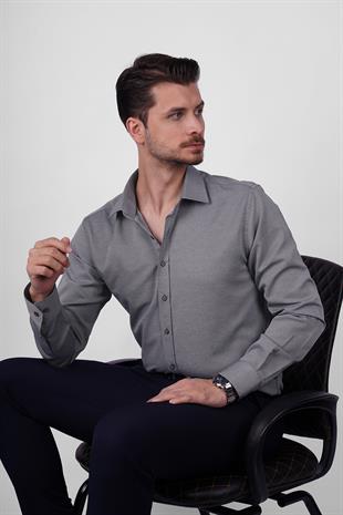 Taş Gri Erkek Slimfit Erkek Gömlek
