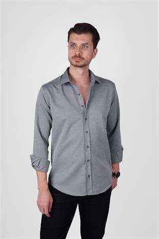 Taş Gri Erkek Slimfit Erkek Gömlek