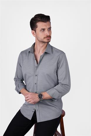 Taş Gri Erkek Slimfit Erkek Gömlek