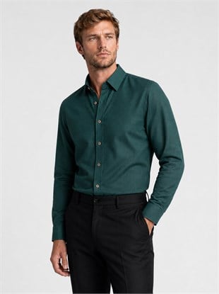 Yeşil Kahve Düğmeli Slimfit Erkek Gömlek