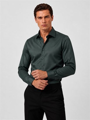 Yeşil Saten Slimfit Erkek Gömlek