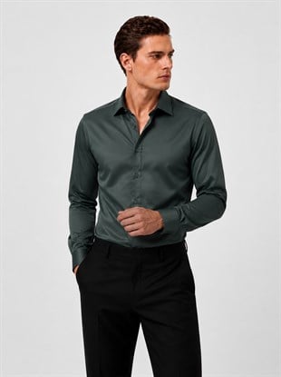 Yeşil Saten Slimfit Erkek Gömlek