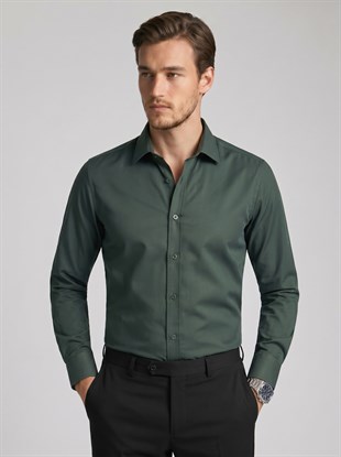 Yeşil Saten Slimfit Erkek Gömlek
