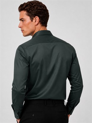 Yeşil Saten Slimfit Erkek Gömlek