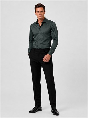 Yeşil Saten Slimfit Erkek Gömlek