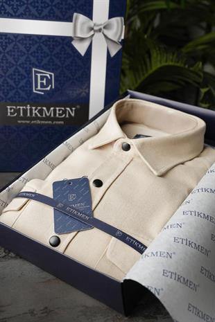 Bej Slimfit Gerçek Kot Erkek Gömlek