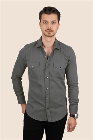 Füme Slimfit Gerçek Kot Erkek Gömlek