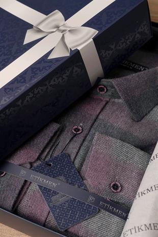 Yeşil Lila Geçişli Slimfit Oduncu Erkek Gömlek