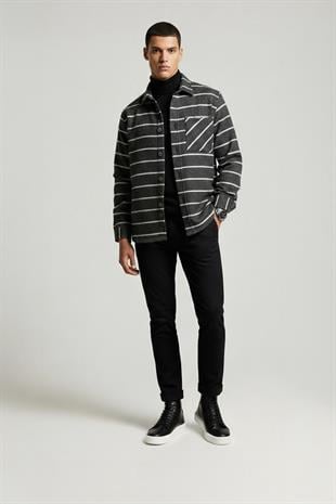 Antrasit Beyaz Çizgili Oversize Oduncu Erkek Gömlek