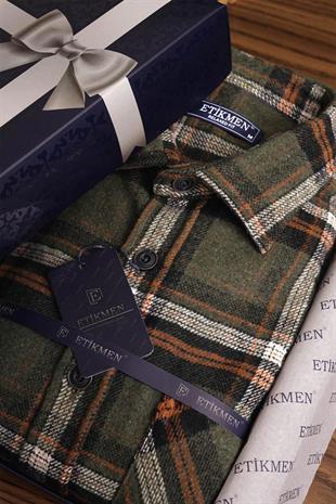 Asker Yeşili Turuncu Oversize Oduncu Erkek Gömlek