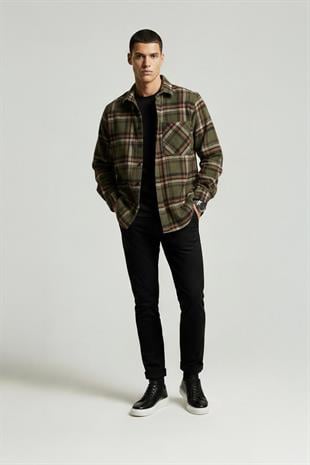 Asker Yeşili Turuncu Oversize Oduncu Erkek Gömlek