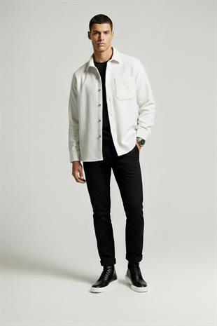 Beyaz Düz Oversize Oduncu Erkek Gömlek
