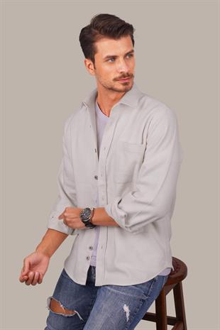 Beyaz Düz Oversize Oduncu Erkek Gömlek