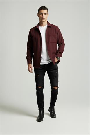 Bordo Düz Oversize Oduncu Erkek Gömlek