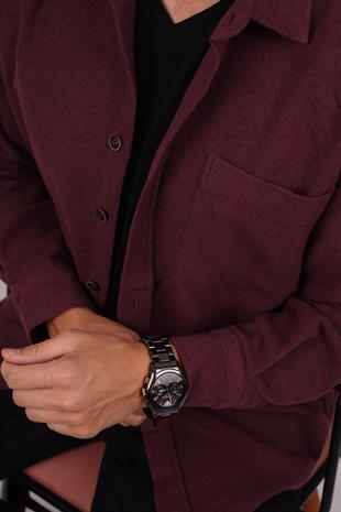 Bordo Düz Oversize Oduncu Erkek Gömlek