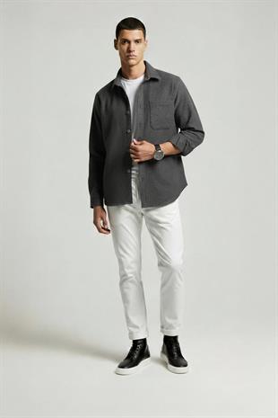 Füme Düz Oversize Oduncu Erkek Gömlek