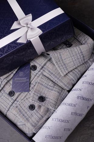 Gri Hasır Desenli Oversize Oduncu Erkek Gömlek