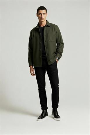 Haki Düz Oversize Oduncu Erkek Gömlek