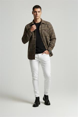 Kahverengi Hasır Desenli Oversize Oduncu Erkek Gömlek