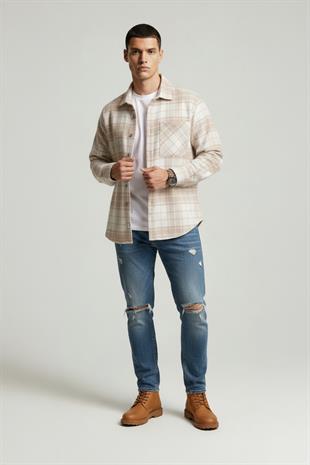 Kum Beji Oversize Oduncu Erkek Gömlek