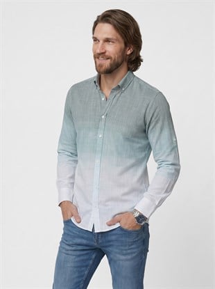 EtikmenPanolu Yeşil Beyaz Geçişli Keten Slimfit Erkek GömlekPanolu Keten Modeller