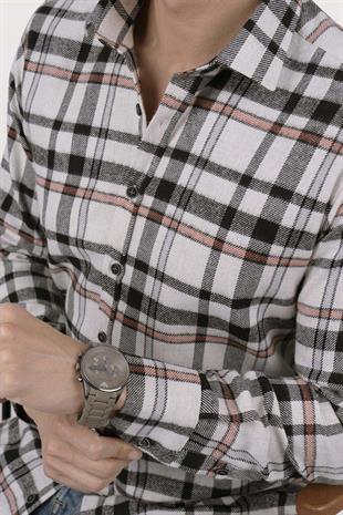 Beyaz Siyah Çizgili Oduncu Erkek Gömlek