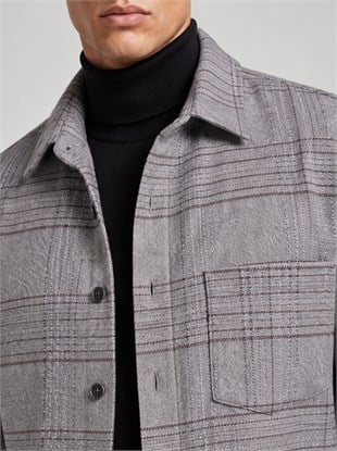 Gri Çizgili Slimfit Oduncu Erkek Gömlek