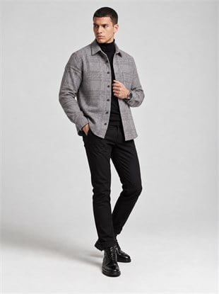 Gri Çizgili Slimfit Oduncu Erkek Gömlek