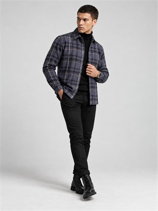 Mavi Turuncu Çizgili Slimfit Oduncu Erkek Gömlek