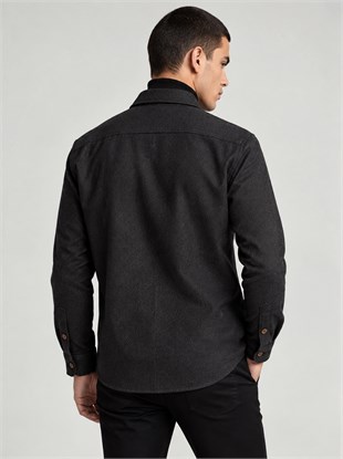 Siyah Düz Slimfit Oduncu Erkek Gömlek